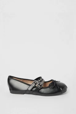 Flat Shoes|Leather^Nasty Gal Double Buckle Strap Faux Leather Ballet Flat |