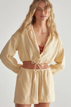 Beach Cover Ups|Swimwear^Nasty Gal Double Gauze Tie Front Shirt and Short Set |