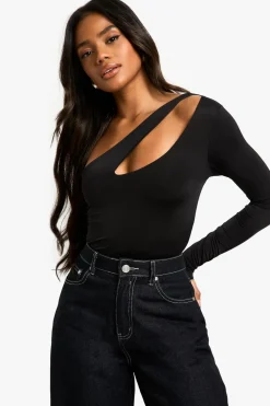 Tops^Nasty Gal Double Layer Slinky Cut Out One Shoudler Bodysuit |