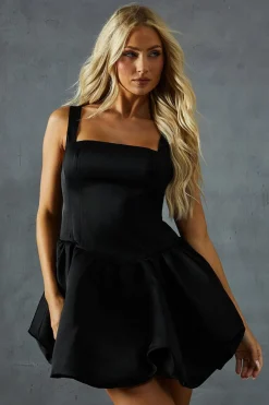 Dresses^Nasty Gal Duchess Satin Square Neckline Dipped Waist Voluminous Mini Dress |