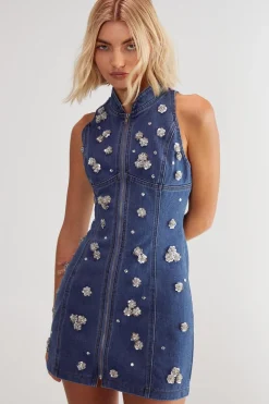 Denim|Denim^Nasty Gal Embellished Flower Applique Mini Dress |