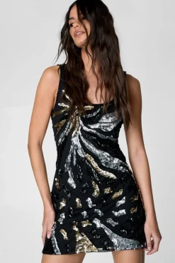 Sequin Outfits|Disco Outfits^Nasty Gal Embellished Lightening Bolt Scoop Neck Mini Dress |