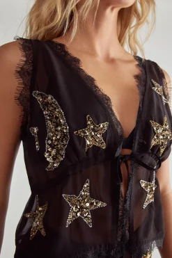 Beach Cover Ups|Swimwear^Nasty Gal Embellished Moon & Star Tie Front Beach Waistcoat |