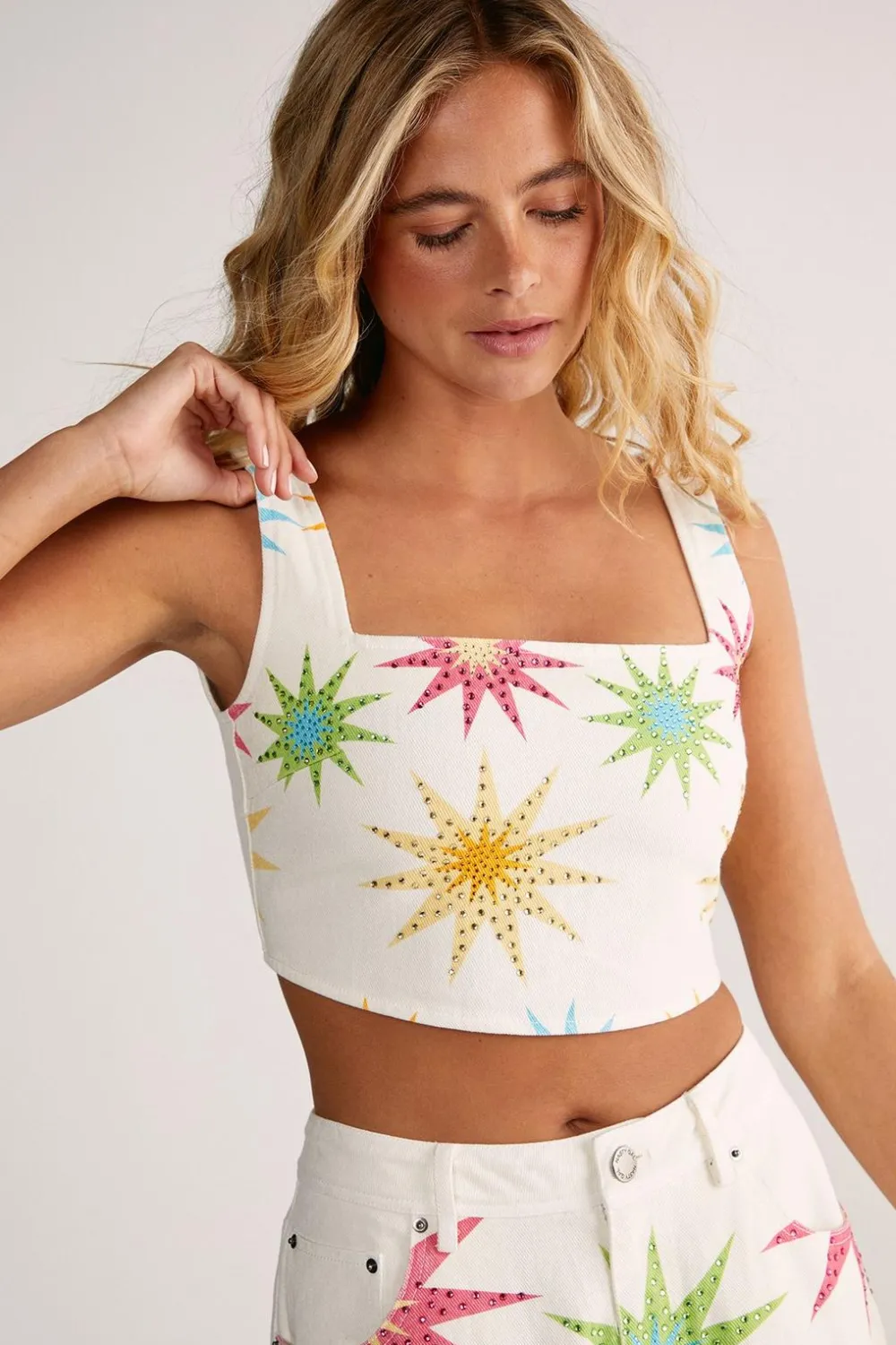 Crop Tops|Crop Tops^Nasty Gal Embellished Star Detail Denim Crop Top |