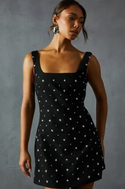 Dresses^Nasty Gal Embellished Tweed Square Neck A-line Mini Dress |