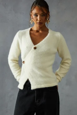 Knitwear^Nasty Gal Eyelash Knit Asymmetric Cardigan |