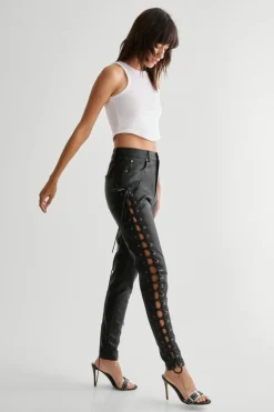 Leather|Pants^Nasty Gal Eyelet Detail Faux Leather Trousers |