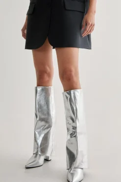 Knee High Boots|Black Boots^Nasty Gal Faux Leather Fold-Over Knee High Boot |