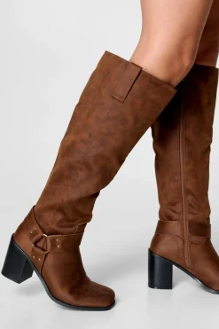 Knee High Boots^Nasty Gal Faux Leather Heeled Biker Boot |