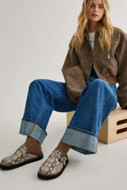 Flat Shoes|Leather^Nasty Gal Faux Leather Snake Print Mule |