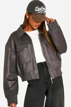 Real & Faux Suede|Jackets^Nasty Gal Faux Suede Bomber Jacket |