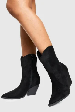 Real & Faux Suede|Cowgirl^Nasty Gal Faux Suede Calf High Western Boots |