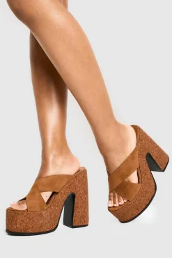 Real & Faux Suede^Nasty Gal Faux Suede Crossover Cork Mules |