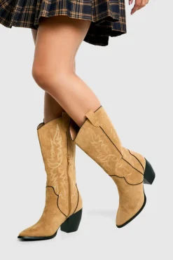 Real & Faux Suede|Cowgirl^Nasty Gal Faux Suede Embroidered Contrast Detail Western Boots |
