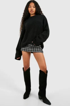 Real & Faux Suede|Cowgirl^Nasty Gal Faux Suede Knee High Heeled Western Cowboy Boots |