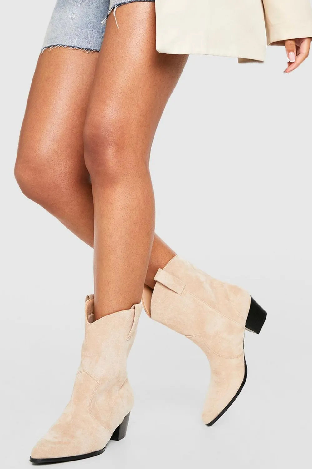 Real & Faux Suede|Cowgirl^Nasty Gal Faux Suede Tab Detail Western Cowboy Ankle Boots |