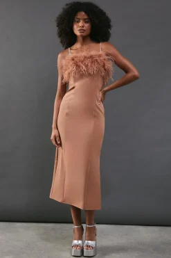 Dresses^Nasty Gal Feather Detail Diamante Strap Bandeau Midi Dress |