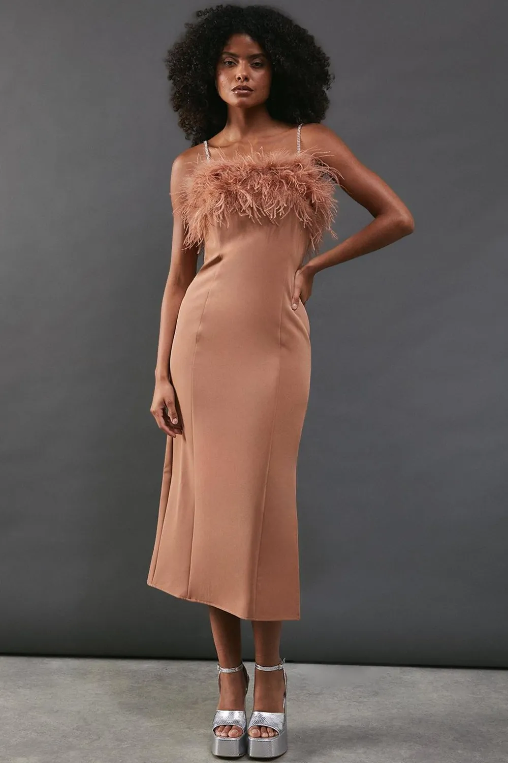 Dresses^Nasty Gal Feather Detail Diamante Strap Bandeau Midi Dress |