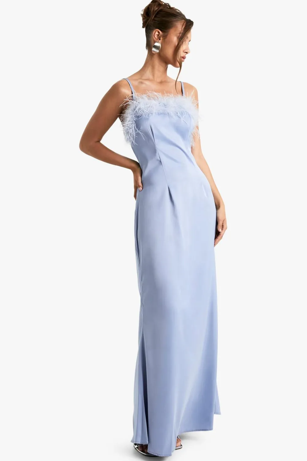 Dresses^Nasty Gal Feather Trim Satin Maxi Slip Dress |