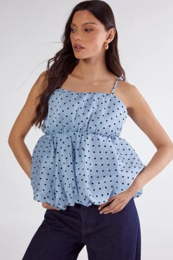 Cami Tops|Tops^Nasty Gal Flocked Polka Dot Bubble Hem Longline Cami Top |