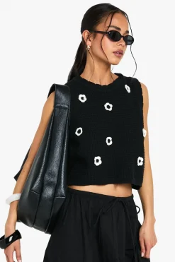 Crochet^Nasty Gal Floral Appliqu&eacute; Crochet Knitted Top |