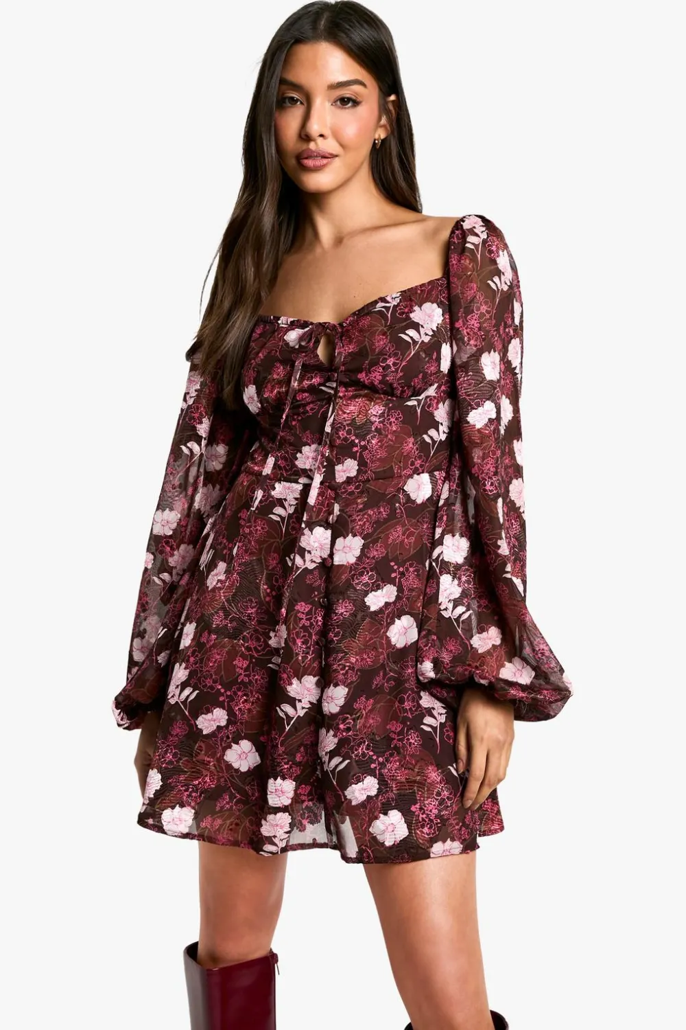 Dresses^Nasty Gal Floral Blouson Sleeve Skater Dress |