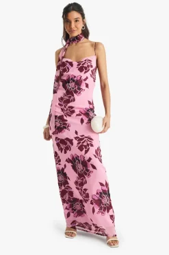 Dresses^Nasty Gal Floral Chiffon Slip Dress with Neck Tie |