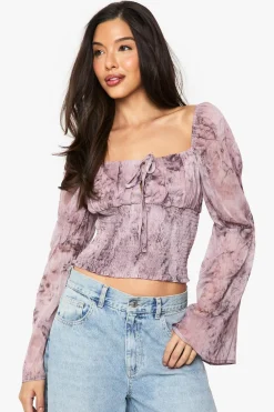 Tops^Nasty Gal Floral Chiffon Tie Front Shirred Blouse |