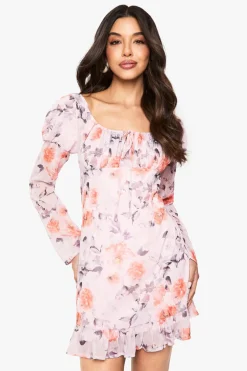 Dresses^Nasty Gal Floral Crinkle Chiffon Long Sleeve Mini Dress |