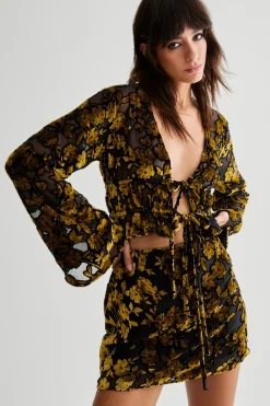 Going Out Two Piece Sets|Two Piece Sets^Nasty Gal Floral Devore Ruched Channel Tie Front Floaty Sleeve Top |