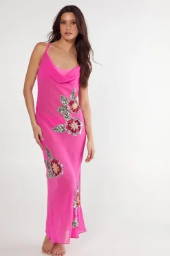 Beach Cover Ups|Swimwear^Nasty Gal Floral Embellished Cowl Maxi Beach Dress |