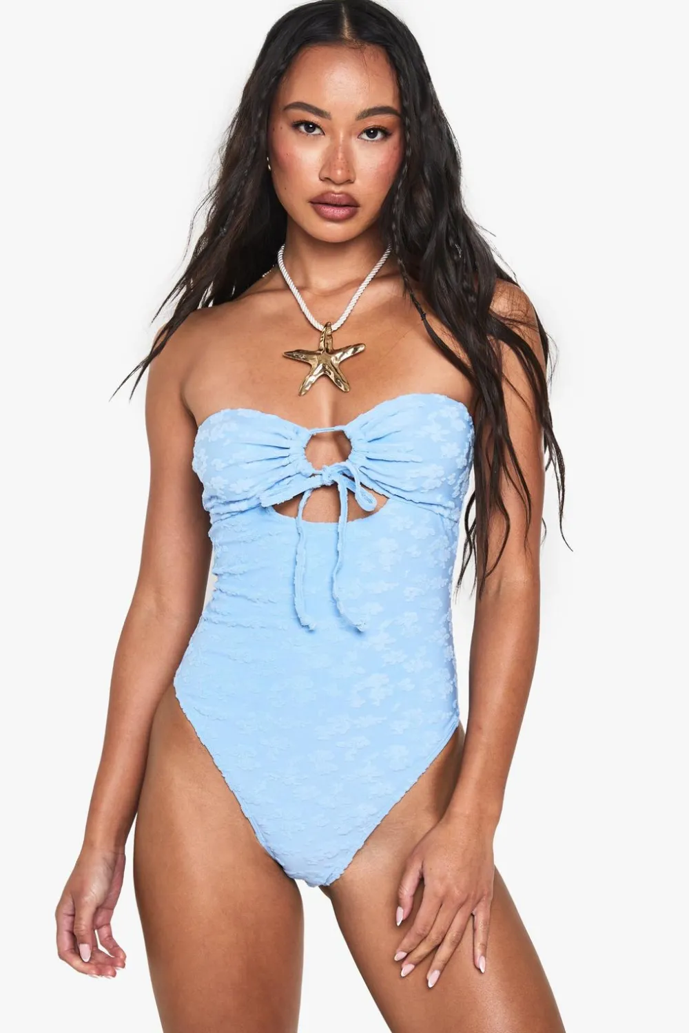 Swimsuits|Swimwear^Nasty Gal Floral Embossed Bandeau Swimsuit |