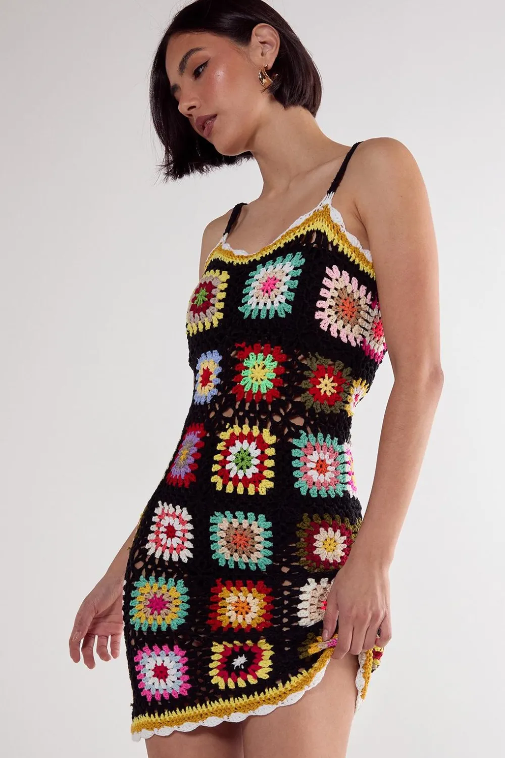 Crochet|Dresses^Nasty Gal Floral Hand Crochet Knitted Mini Dress |