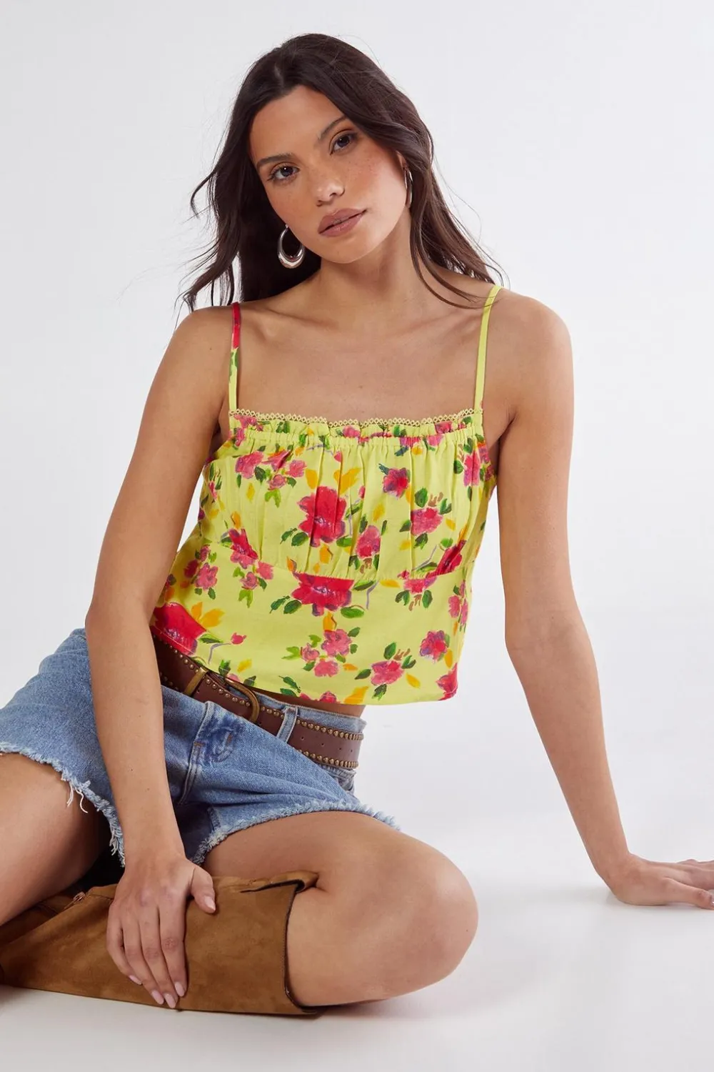 Crop Tops|Crop Tops^Nasty Gal Floral Linen Mix Lace Trim Soft Corset Top |
