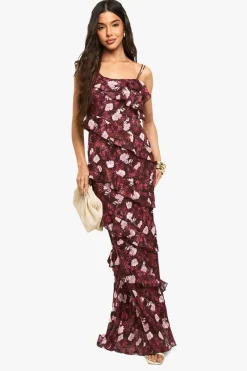 Dresses^Nasty Gal Floral One Shoulder Ruffle Maxi Dress |