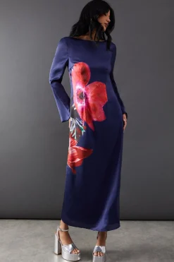 Dresses^Nasty Gal Floral Placement Print Satin Midi Dress |