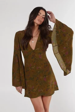 Mini Dresses|Dresses^Nasty Gal Floral Print Extreme Sleeve Button Down Mini Dress |