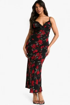 Dresses^Nasty Gal Floral Print Lace Trim Maxi Dress |