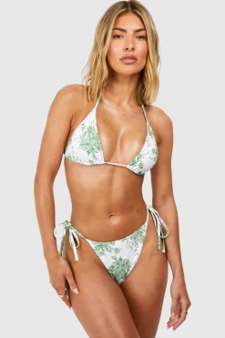 Bikinis|Swimwear^Nasty Gal Floral Print Padded Triangle Bikini Top & Tie Side Bikini Bottoms Set |