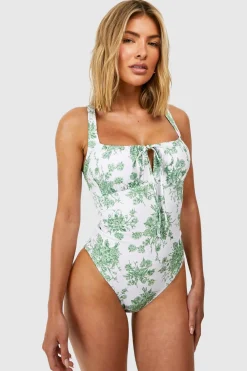 Swimsuits|Swimwear^Nasty Gal Floral Ruched Detail Swimsuit |