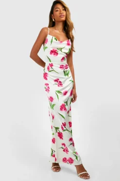 Dresses^Nasty Gal Floral Satin Midi Cowl Slip Dress |