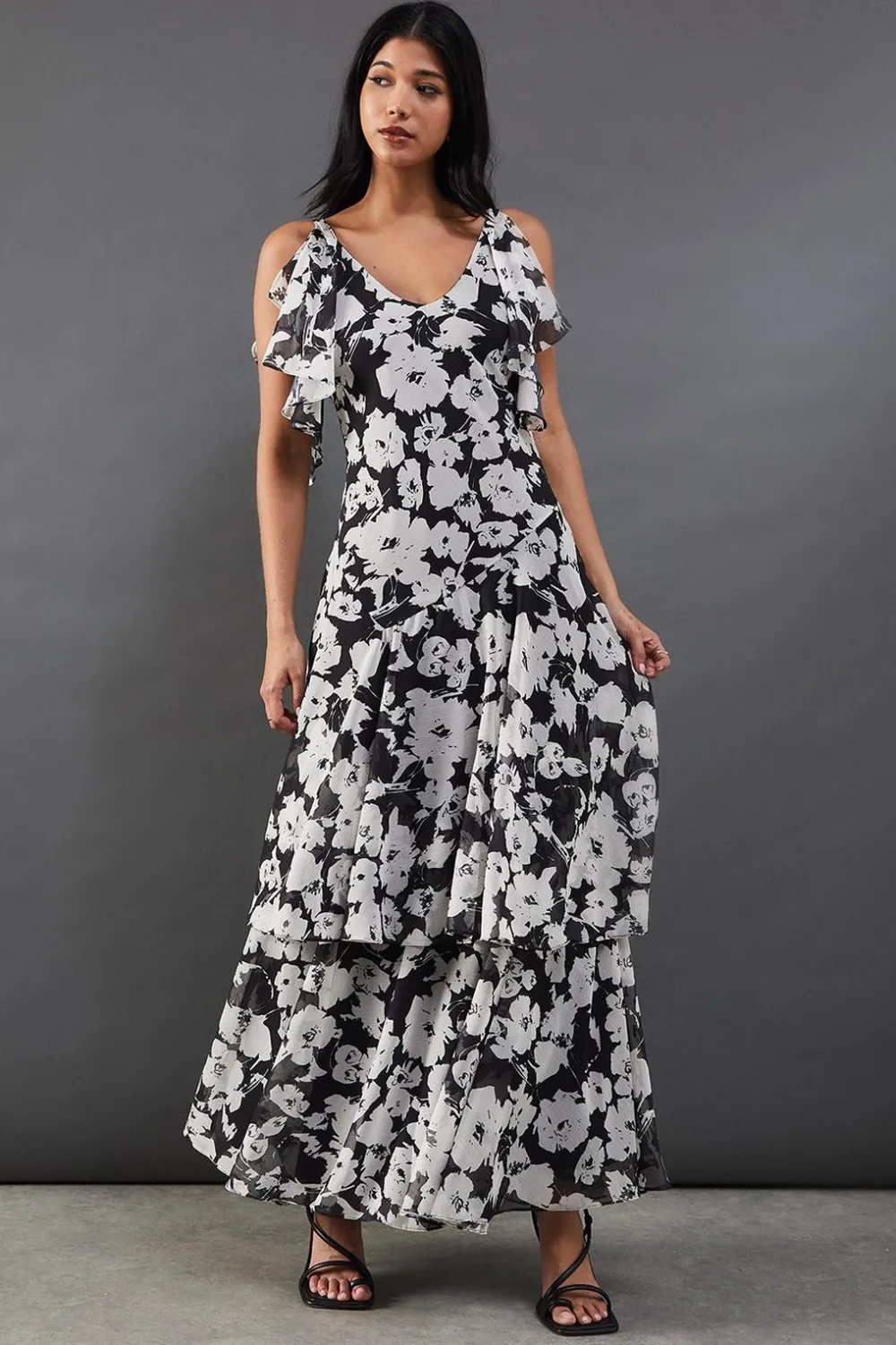 Dresses^Nasty Gal Floral Strappy Chiffon Tendril Layer Midi Dress |