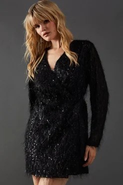 Sequin Outfits|Dresses^Nasty Gal Fluffy Sequin Wrap Front Mini Dress |