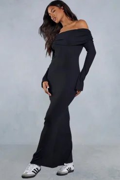 Dresses^Nasty Gal Fold Over Bardot Rib Maxi Dress |