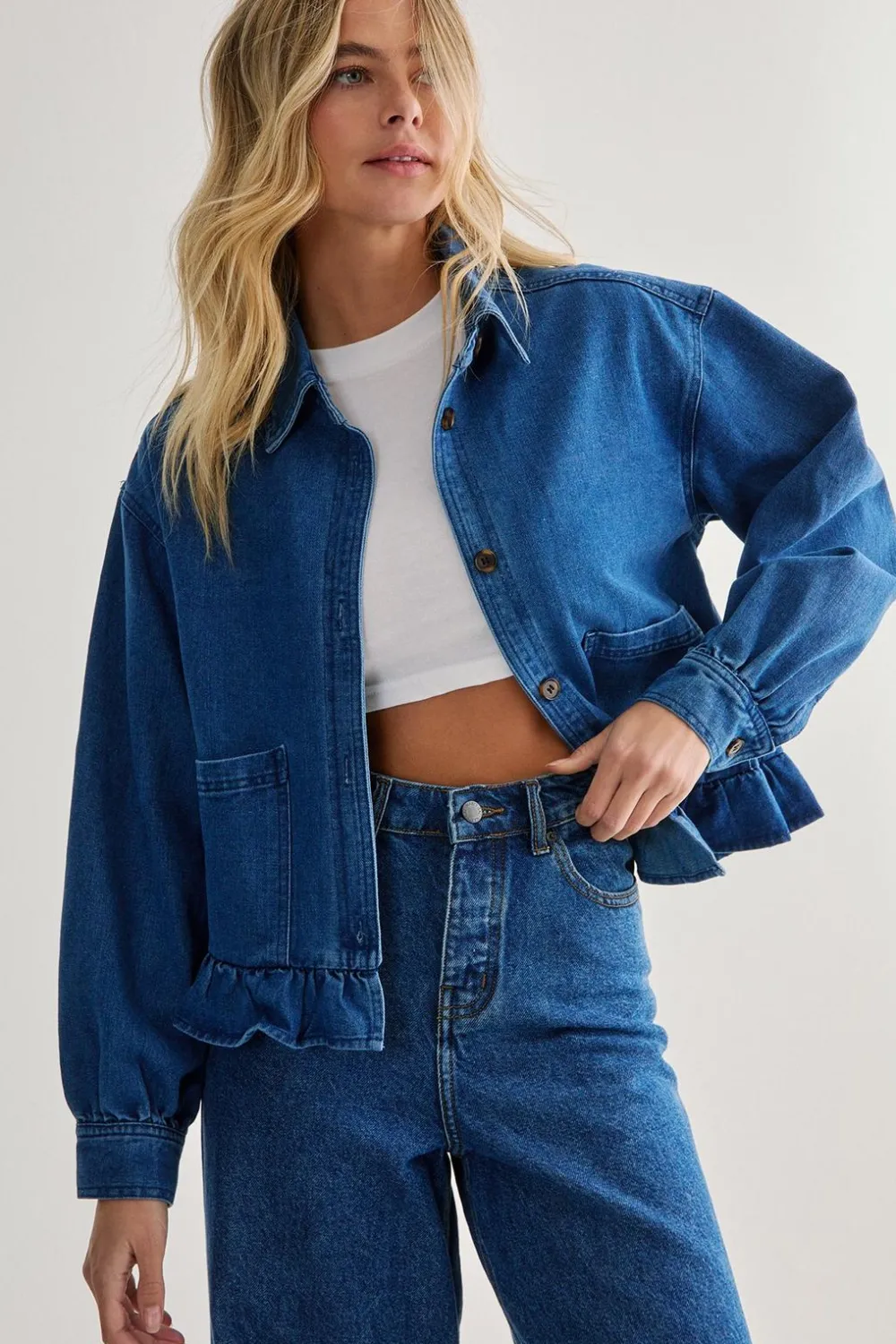 Jackets|Denim^Nasty Gal Frill Hem Denim Jacket |