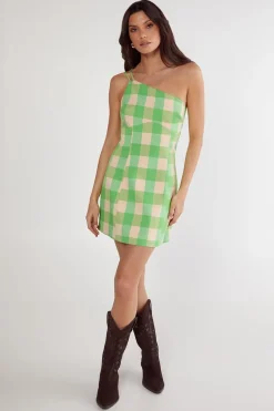 Dresses^Nasty Gal Gingham Asymmetric Neck Tailored Dress |