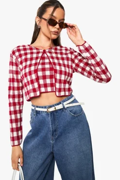 Knitwear^Nasty Gal Gingham Button Neck Cardigan and Cami Top Set |