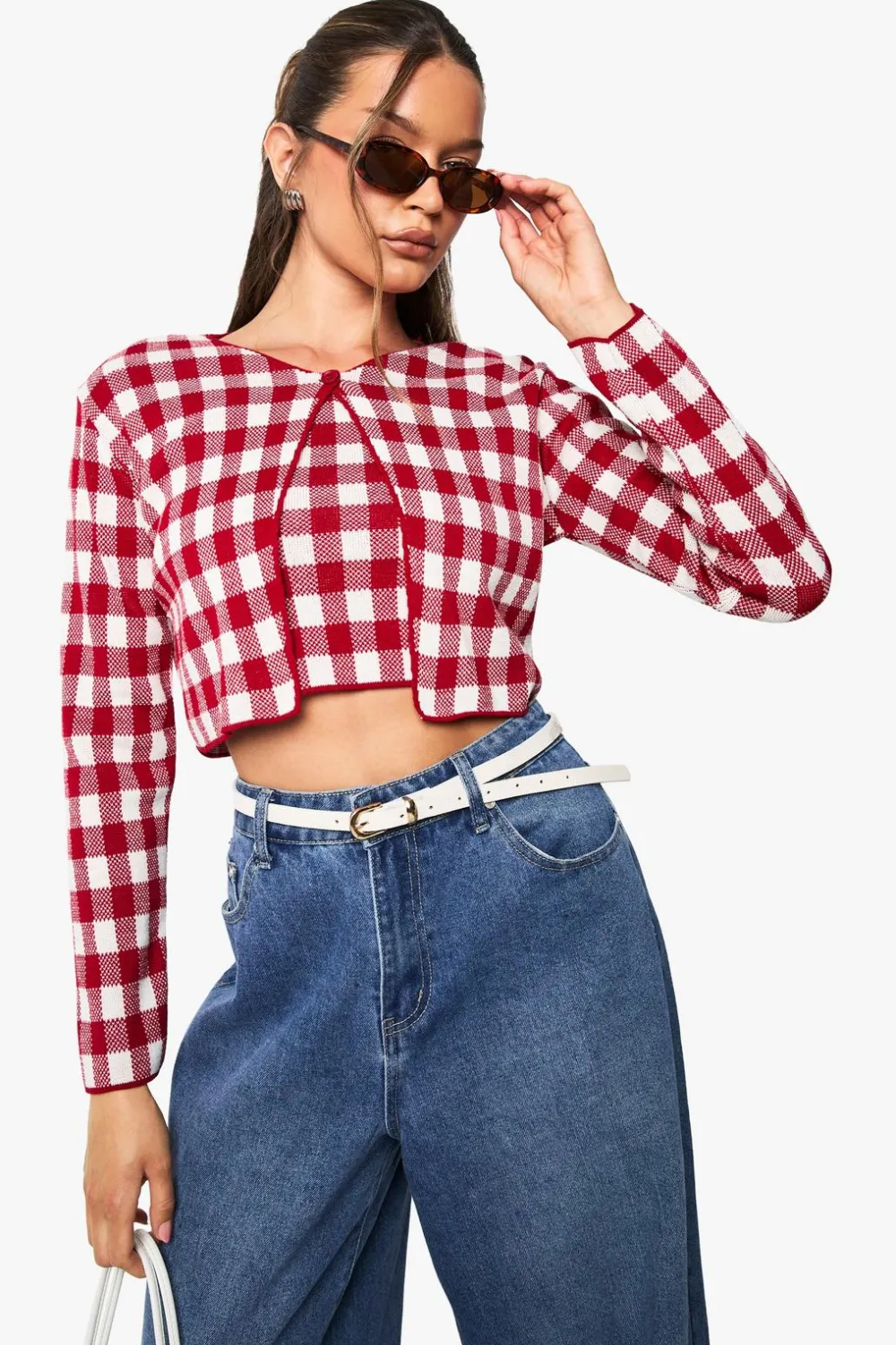 Knitwear^Nasty Gal Gingham Button Neck Cardigan and Cami Top Set |