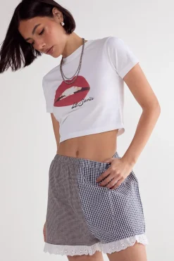 Shorts|Shorts^Nasty Gal Gingham Mix Broderie Ruffle Hem Shorts |