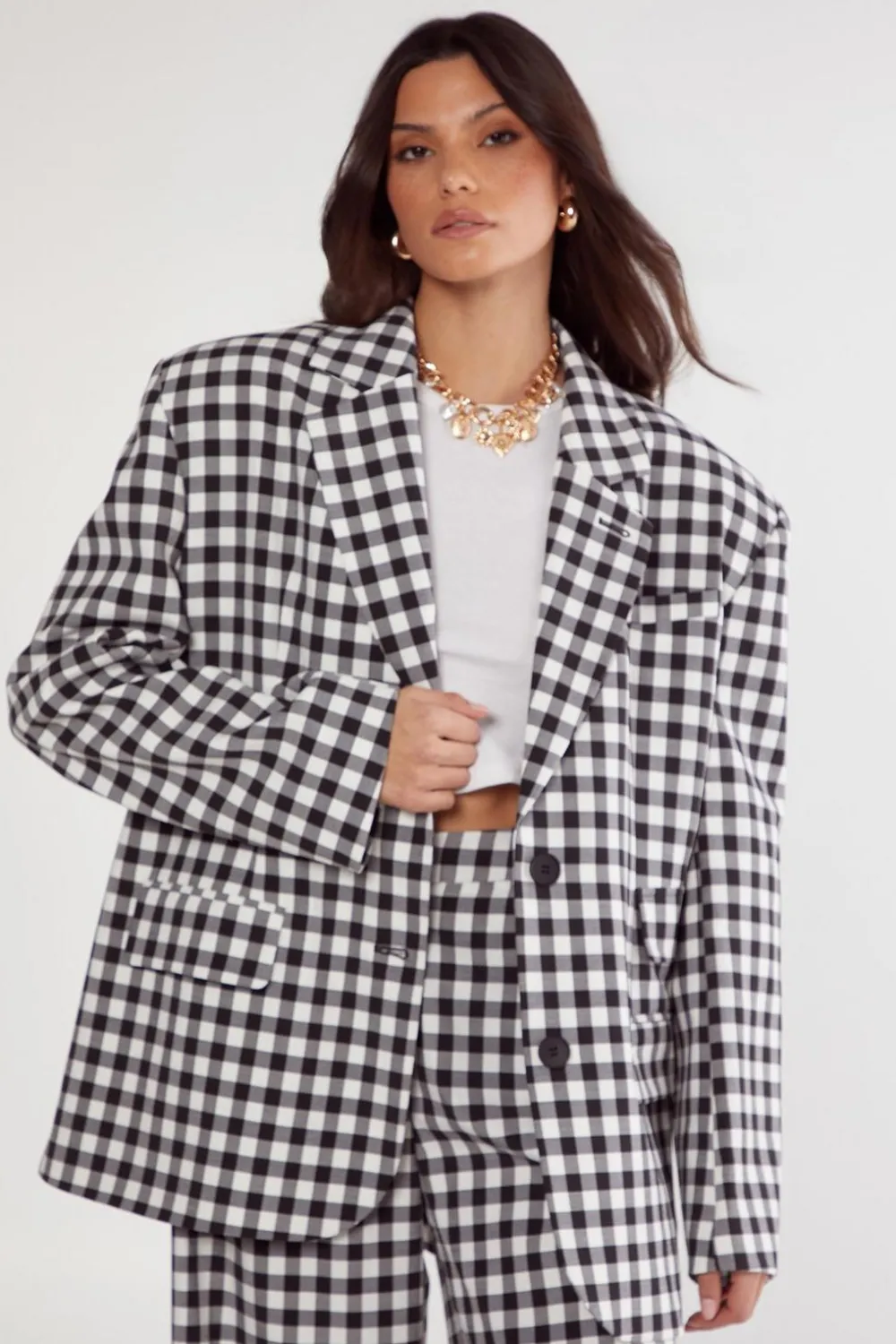 Blazers|Blazers^Nasty Gal Gingham Tailored Blazer |